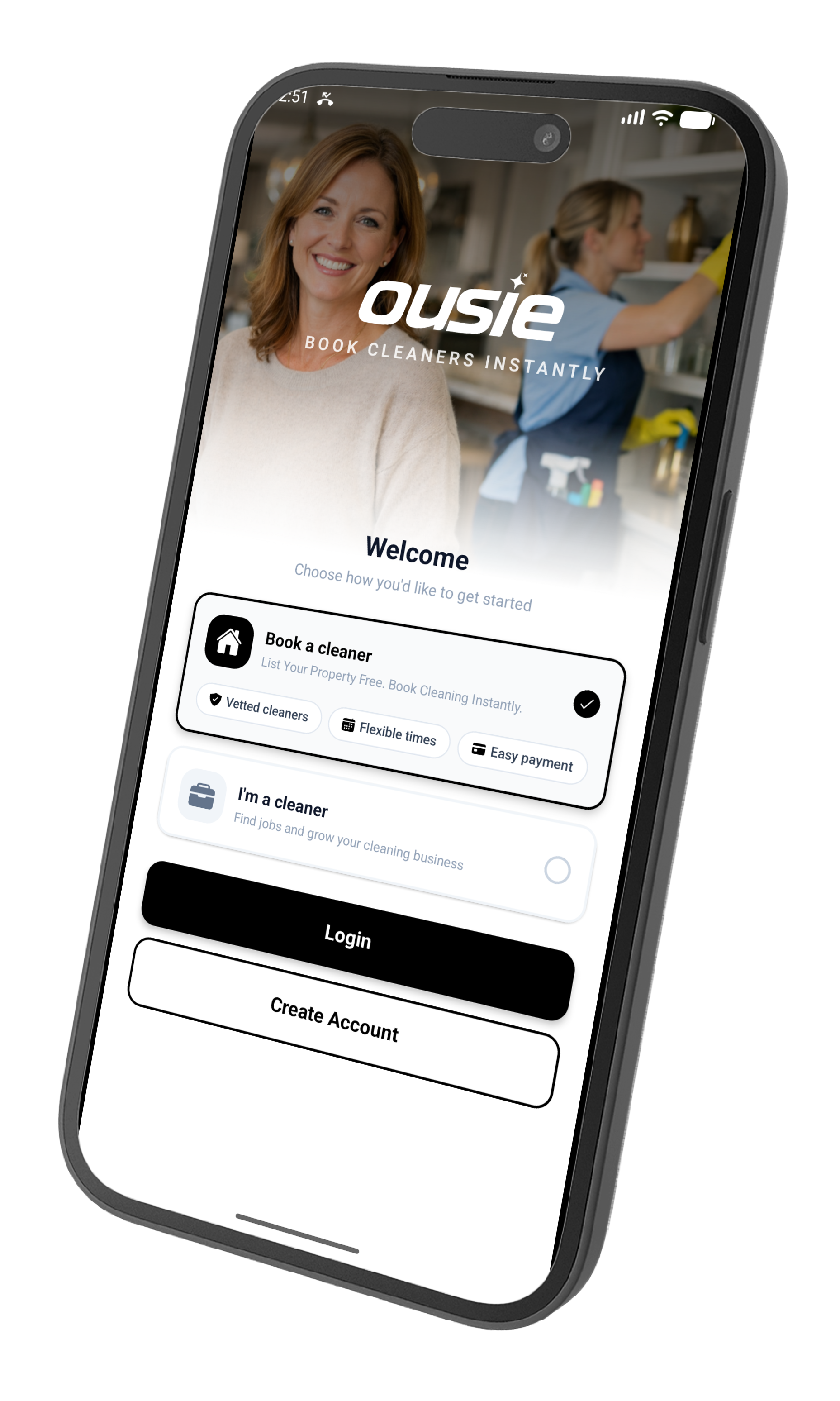 Ousie app welcome screen